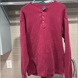 Vintage 90s Maroon Thermal Henley Long Sleeve Duofold Shirt Size XL